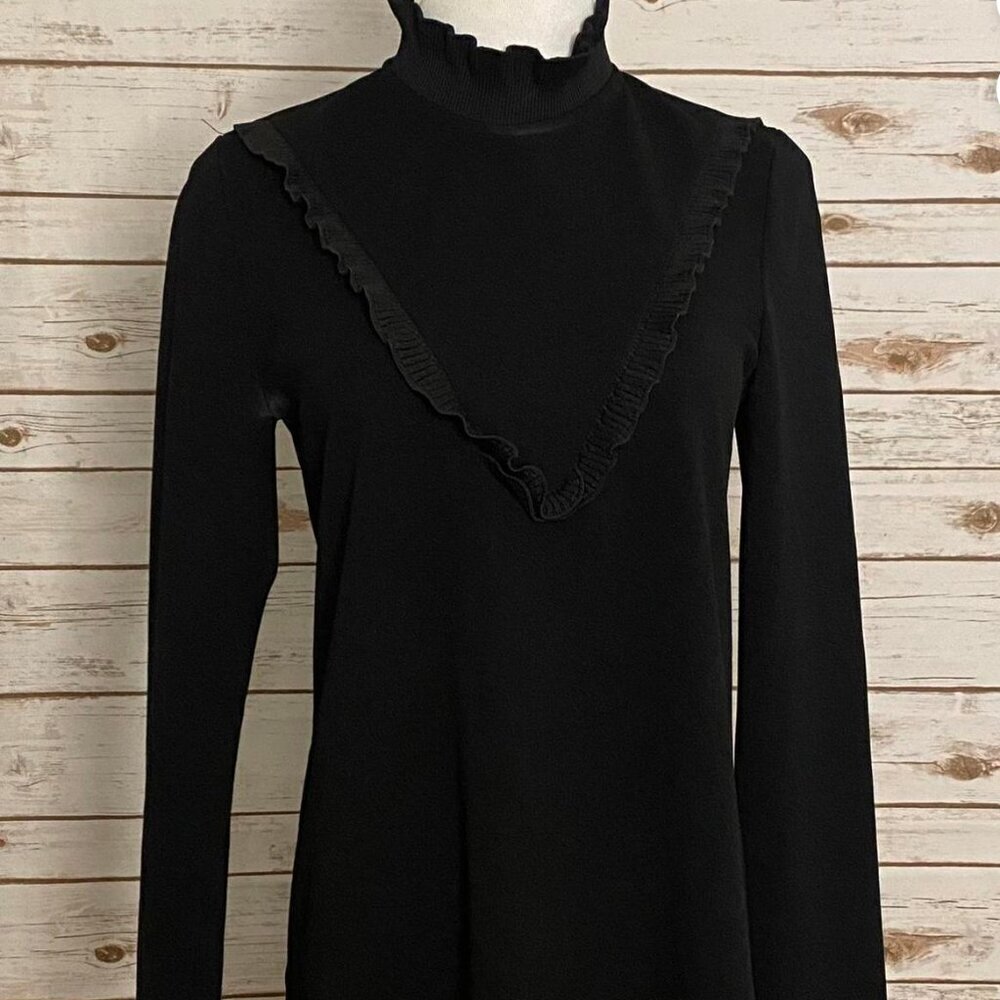 Zara W&B Collection High Neck Black Mini Dress Ruffle Front Black Size S